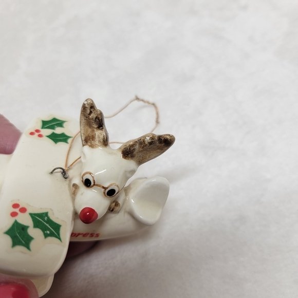 Fitz And Floyd Holly Express Reindeer Plane Christmas Ornament Vintage 1978 - Picture 3 of 11